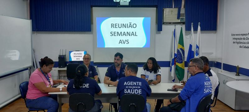 Reunião de equipe dos AVSs, planejamento de ações no território, realizando e execução das ações de vigilância por meio de coleta e pesquisa.