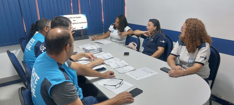 Reunião de equipe dos AVSs, planejamento de ações no território, realizando e execução das ações de vigilância por meio de coleta e pesquisa.