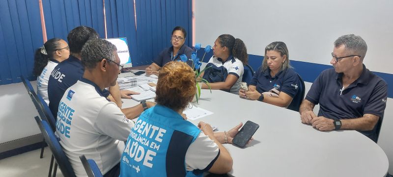 Reunião de equipe dos AVSs, planejamento de ações no território, realizando e execução das ações de vigilância por meio de coleta e pesquisa.